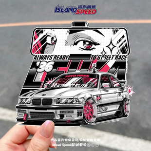 饰贴 赛车摩托车滑板装 BMW E36汽车贴纸宝马动漫少女个性