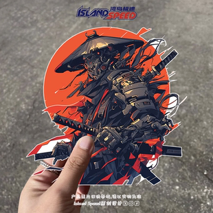 传统武士贴画日式 赛博朋克盔甲图案赛车摩托车后尾门贴纸 风格