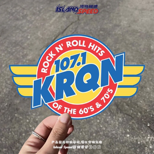 107.1 KRQN广播电台标志汽车贴纸摇滚乐热门歌曲卡通动漫摩托车贴
