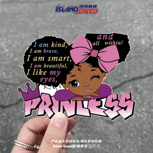 黑发小女孩汽车贴纸儿童励志主题卡通形象可爱涂鸦电车摩托车贴花