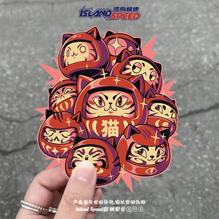 动漫猫汽车贴纸可爱卡通头盔猫形象车窗摩托车装 饰祝福贴