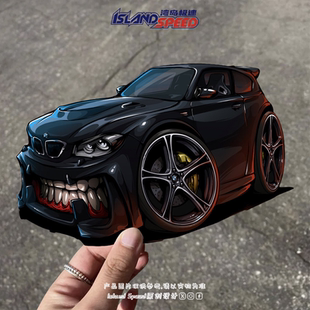 宝马汽车贴纸黑色大眼睛咧嘴巴摩托车竞技跑车装 饰贴