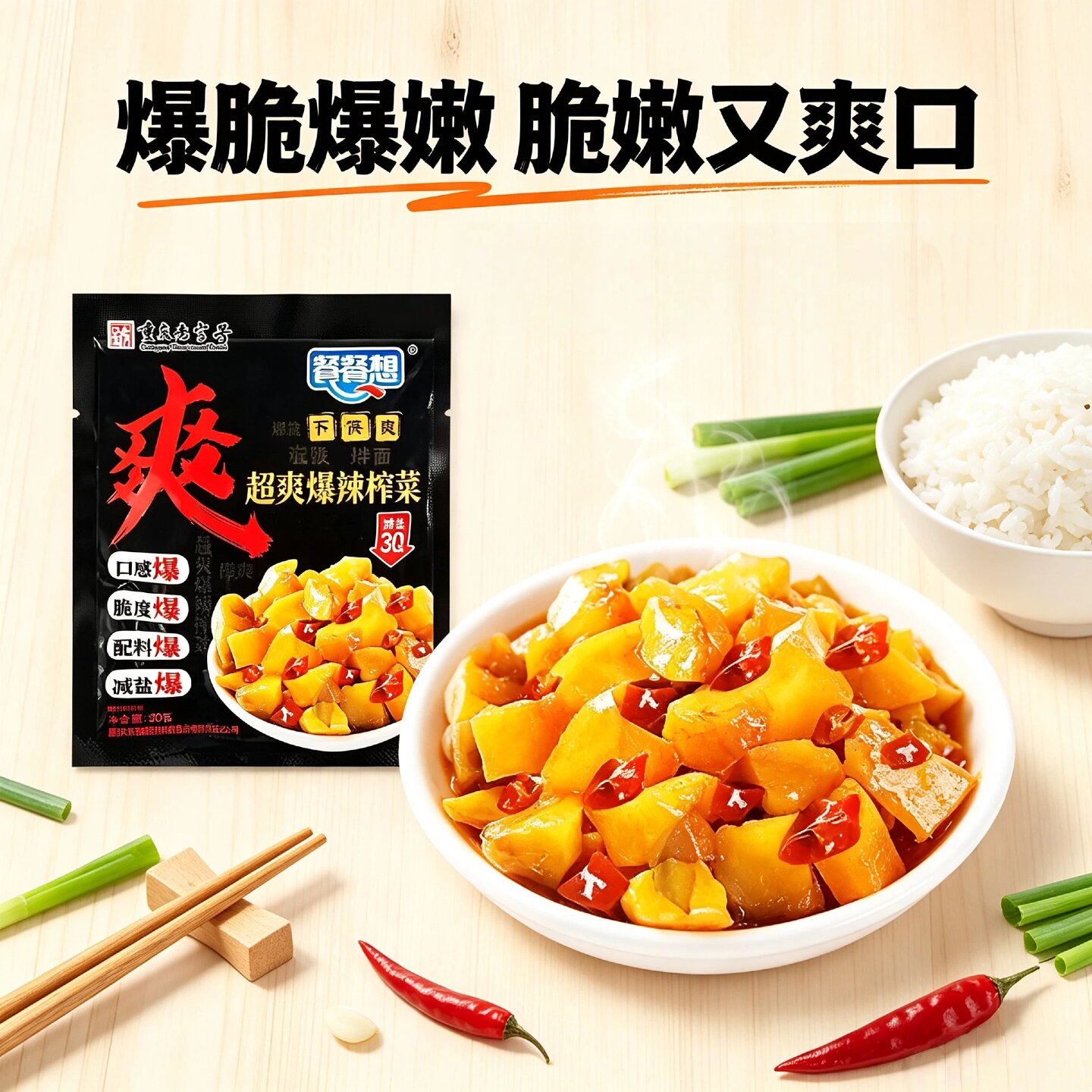 涪陵榨菜餐餐想超爽爆辣榨菜芯30克小袋去皮无筋下饭菜小咸菜酱菜