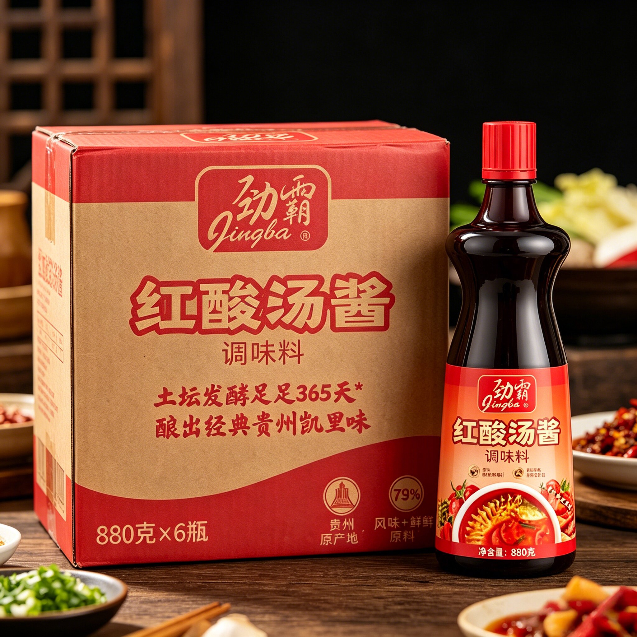 劲霸红酸汤酱调味料880g整箱商用