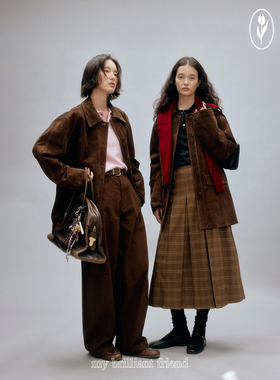 shyshy“黑巧榛子”真皮重工麂皮绒外套风衣浓郁暖调分割西装上衣