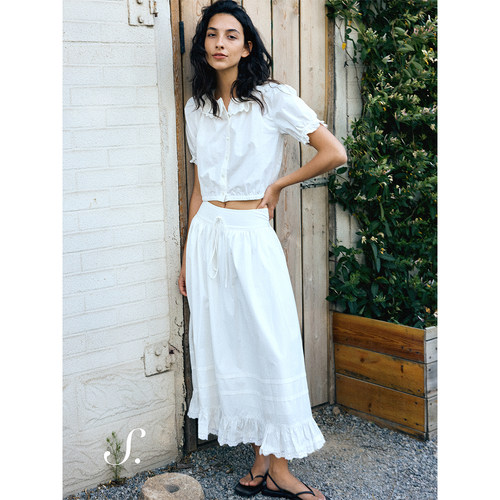 shyshy马略卡夏日 定制花边棉质套装短袖半裙抽绳裙贝壳扣上衣