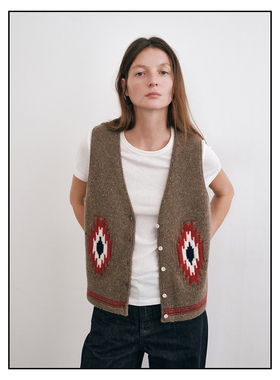 shyshy“牧原”宽松V领100%全羊毛双色菱形格图案羊毛马甲