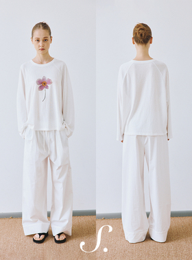 shyshy“一朵花罩衫”舒适棉感宽松休闲圆领白色罩衫