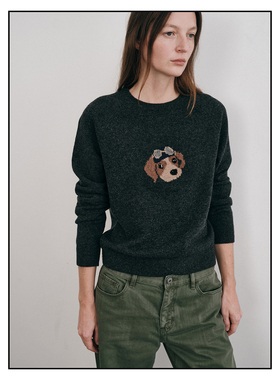 shyshy“飞行员小狗”圆领插肩袖小版型全羊毛飞行员小狗图案毛衣