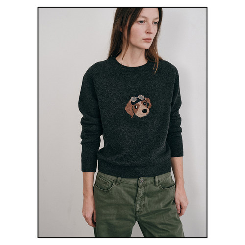 shyshy“飞行员小狗”圆领插肩袖小版型全羊毛飞行员小狗图案毛衣