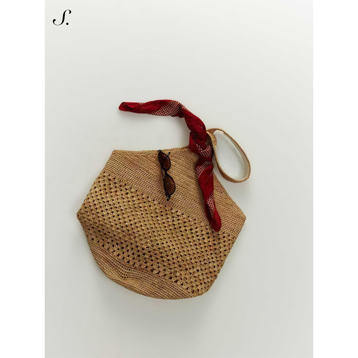 shyshy“夏日海风”手工拉菲草s刺绣度假大包