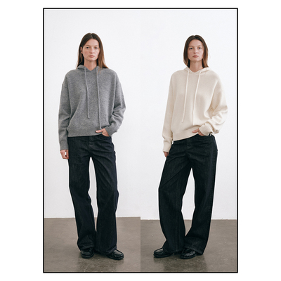 shyshy“糯米空气毛衣”超软糯连帽卫衣温柔100%绵羊毛双色毛衣