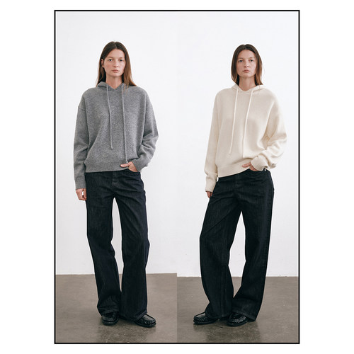 shyshy“糯米空气毛衣”超软糯连帽卫衣温柔100%全羊毛双色毛衣