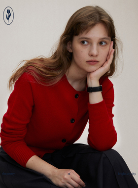 shyshy“梅子酱”黑红灰三色羊毛温暖针织开衫长袖针织小外套