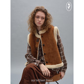 shyshy 牧游小鹿 厚实绒毛感双面麂皮绒皮扣拼接时髦马甲