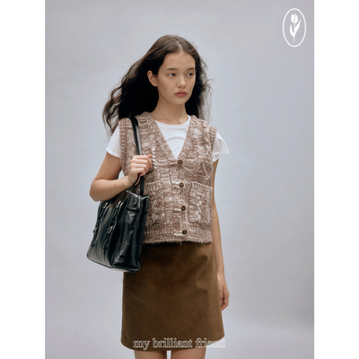 shyshyV领叠穿针织马甲