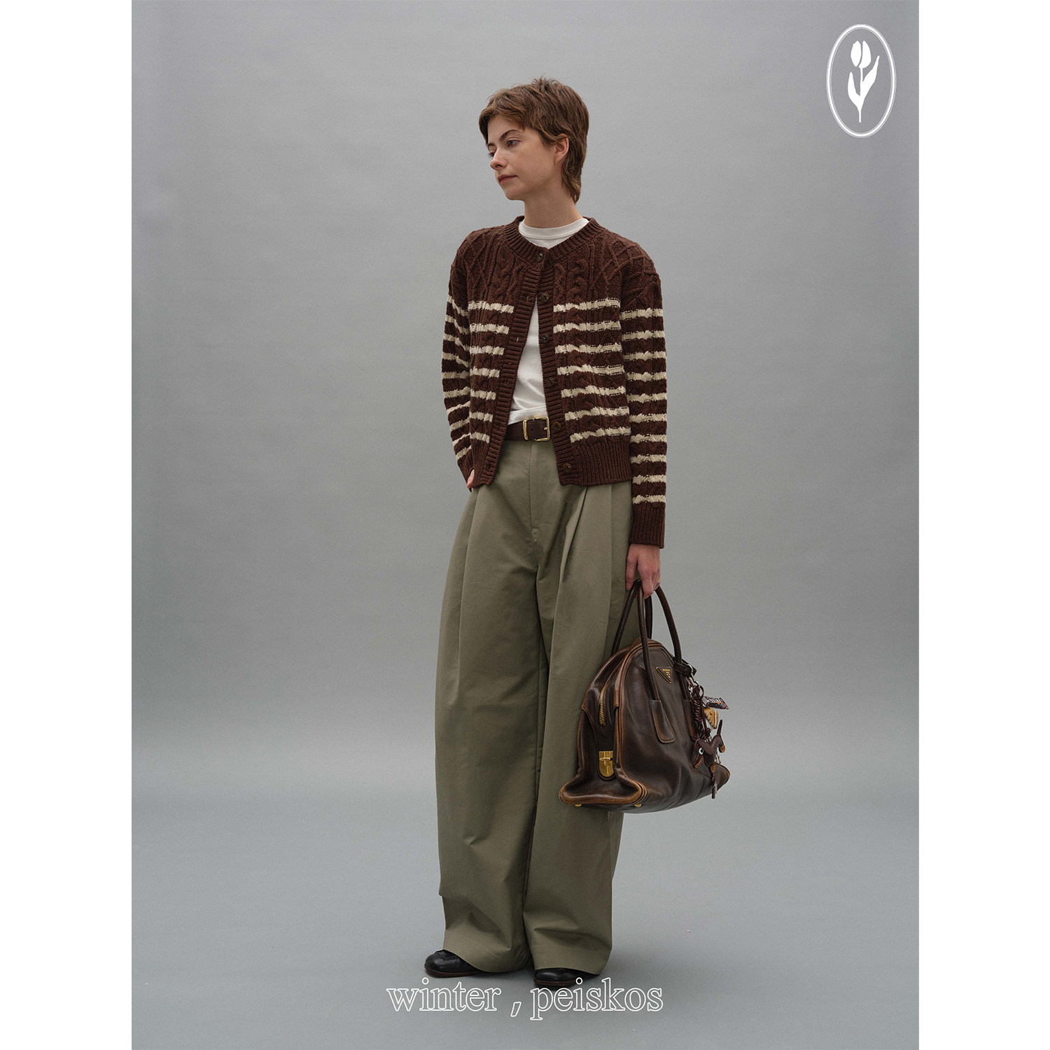 shyshy&ldquo;海魂衫开衫&rdquo;麻花针织条纹撞色海魂衫毛衣短开衫