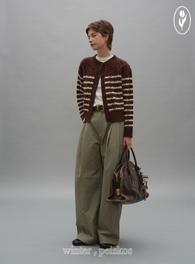 shyshy“海魂衫开衫”麻花针织条纹撞色海魂衫毛衣短开衫