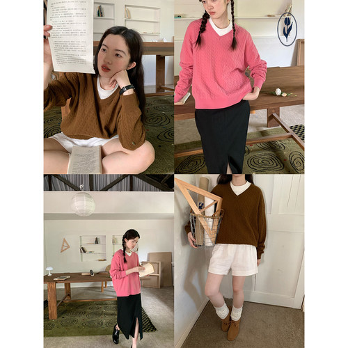 shyshyV领扭花毛衣外套