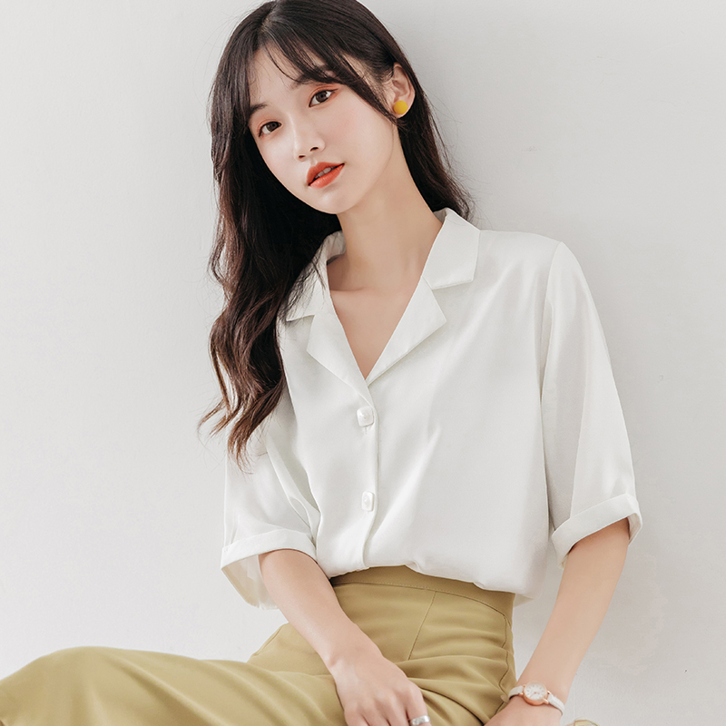 Z家女装白色衬衫2025夏季新款休闲短袖雪纺衬衣小众职业气质上衣