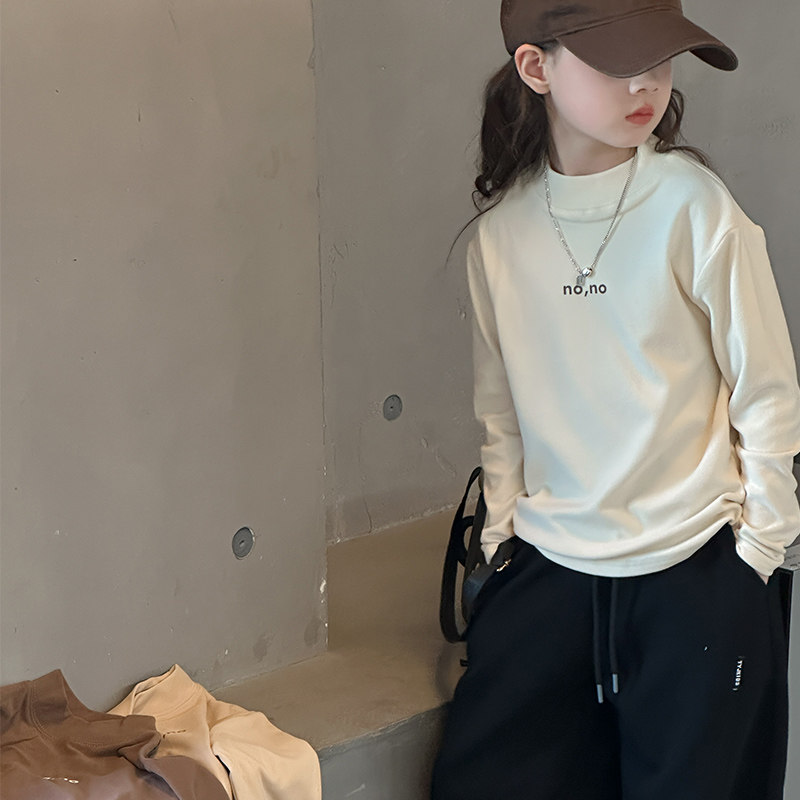 女童德绒打底衫秋冬2026新款儿童加绒上衣内搭女大童半高领长袖t