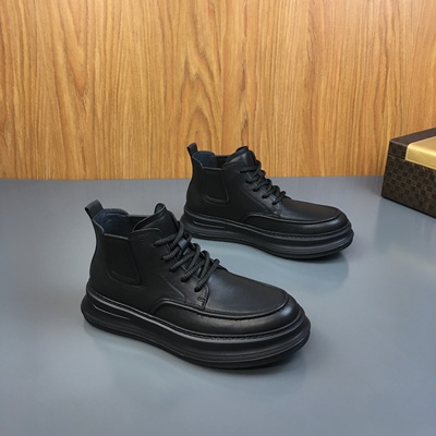 秋冬季男士保暖黑色厚底高帮靴子