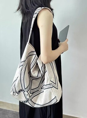 时髦尖货！！ 正价328！麻料复古大容量通勤托特包单肩女包帆布包