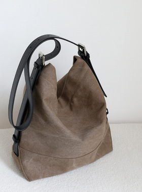 复古休闲通勤简约Jennie帆布托特慵懒随性大容量单肩斜挎女