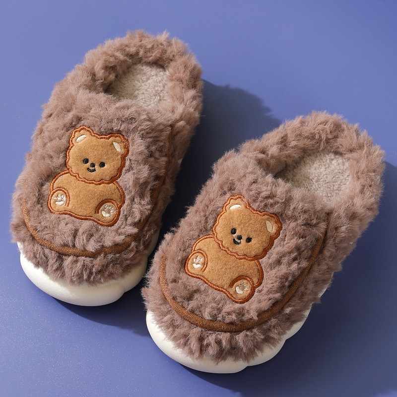 远创卡通儿童冬季小熊防滑棉拖鞋