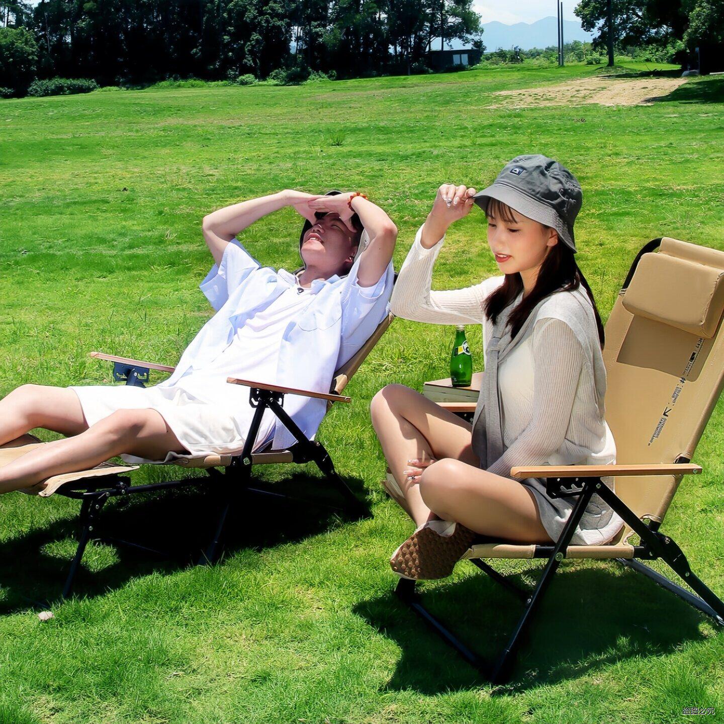 户外躺椅子摺叠可携式可调节铝合金野餐带扶手露营靠背克米特椅