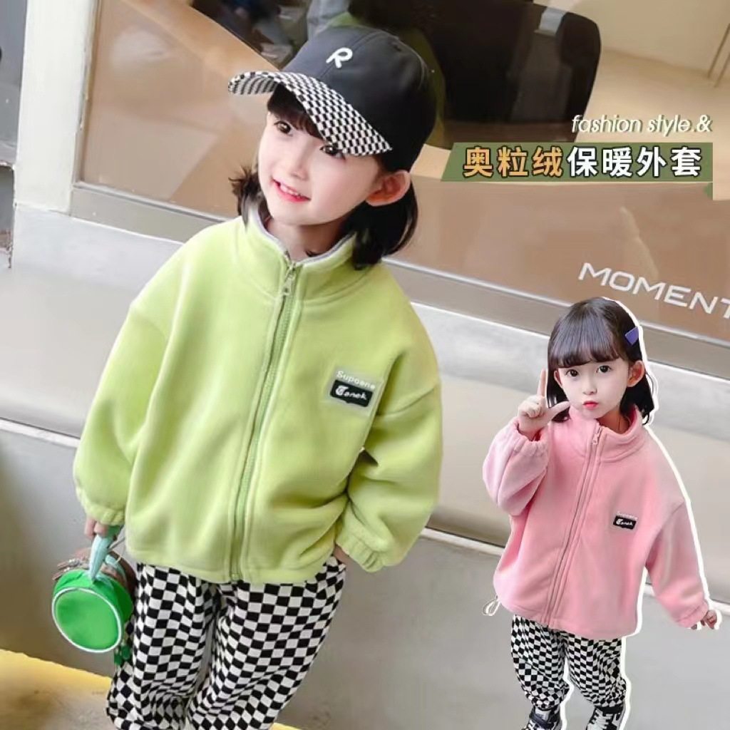 秋冬儿童外奥粒绒亲子款男童女童撞色保暖外套中大童是韩版棒球服
