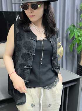 8850马甲黑色盘扣5个纽派女装夏款2025爆款显瘦新中式大码马甲