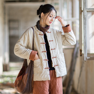 棉麻新中式夹棉上衣女冬季新款原创苎麻复古禅意盘扣棉服女式棉袄