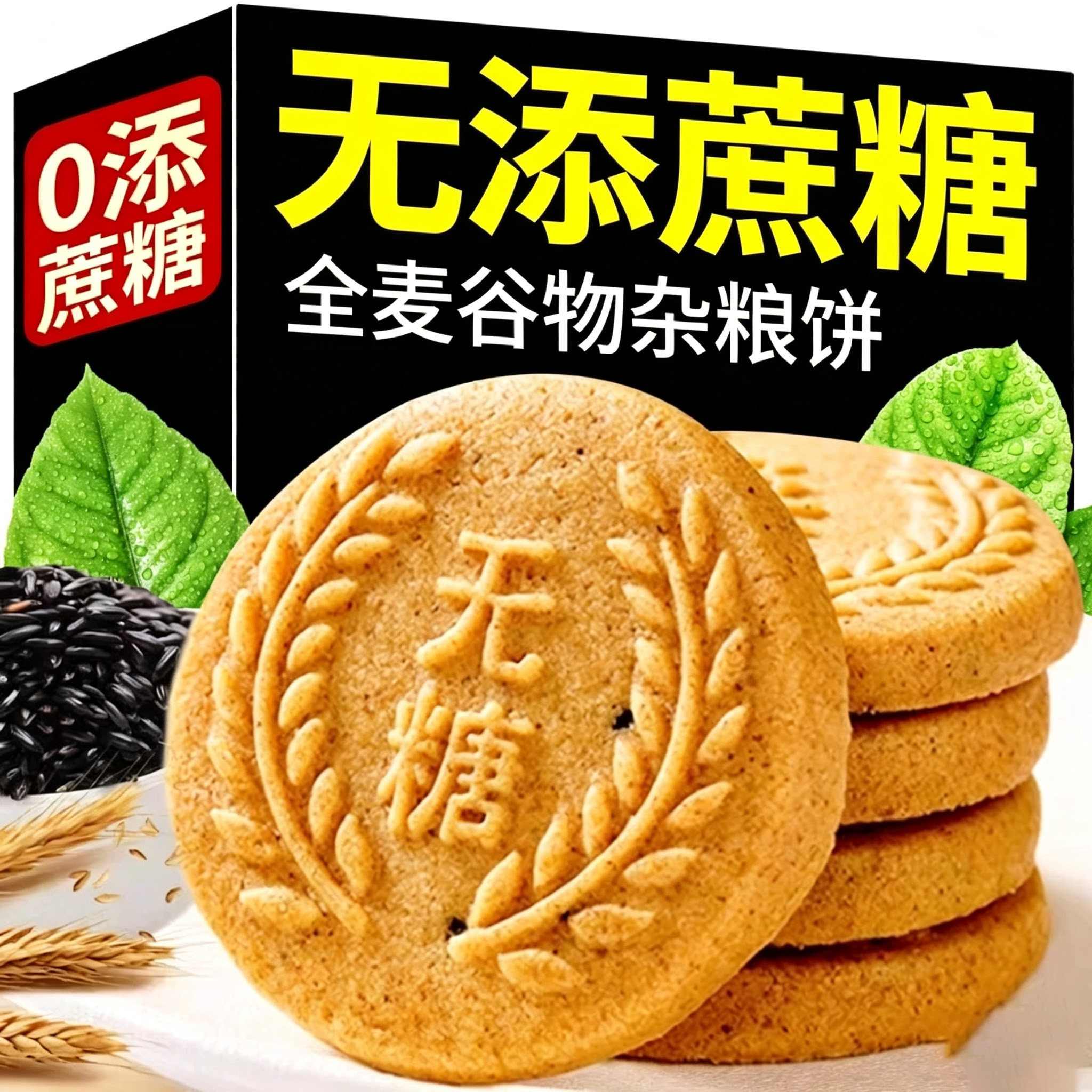 全麦谷物饼干无糖精五谷粗粮杂干早餐代餐休闲饱腹晚上零食品专用