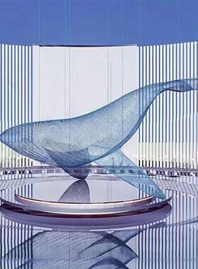 不锈钢镂空鲸鱼雕塑金属网格编制动物售楼部展厅悬吊美陈装饰摆件