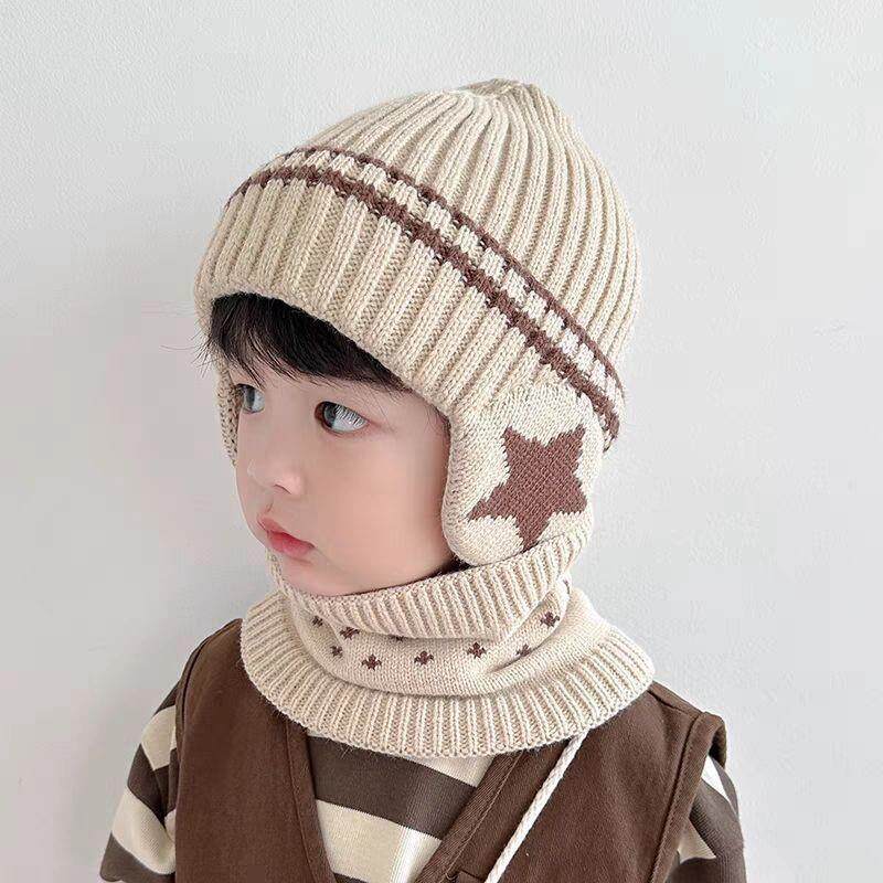 儿童帽子围脖两件套秋冬韩版男童加绒保暖女孩针织毛线宝宝套头帽