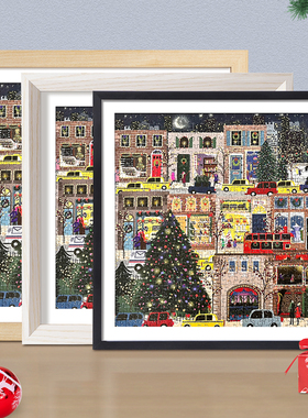 冬灯拼图相框galison耶诞教堂猫拼图70x50方形卡纸画 画框500片30