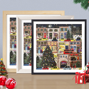 冬灯拼图相框galison耶诞教堂猫拼图70x50方形卡纸画 画框500片30