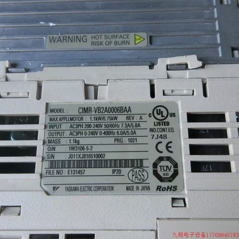 拍前询价:A028*拆机正品 YASKAWA/安川 CIMR-VB2A0006BAA 现货
