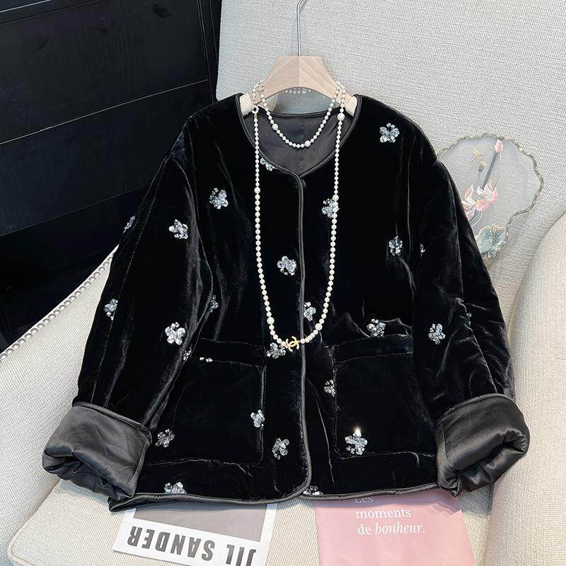 重工真丝满绣珠片高密棉服蜜雯琪