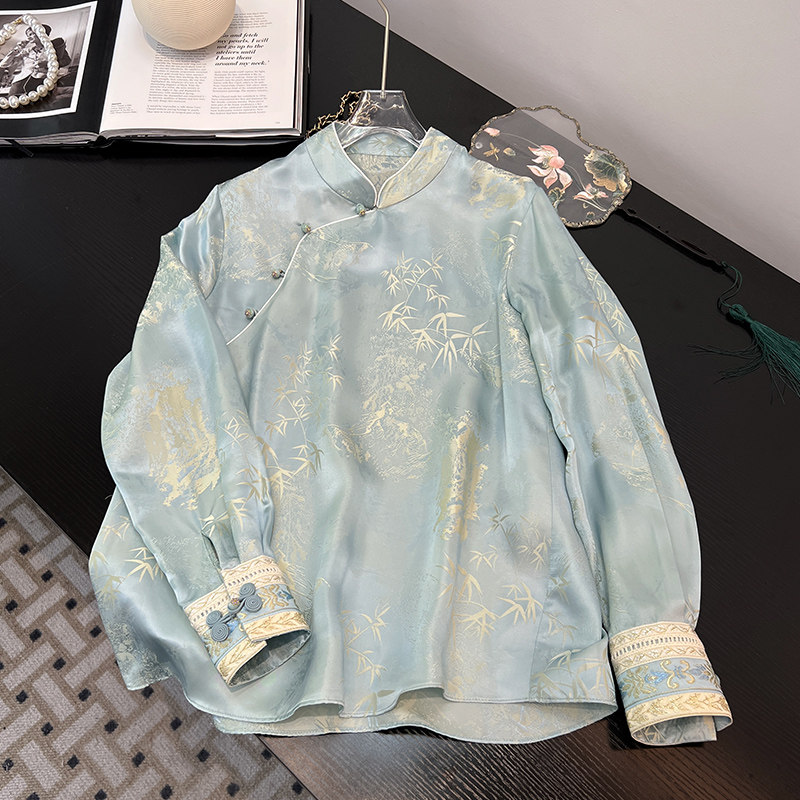 新中式国风真丝提花衬衫女装2025春秋新款高级感宽松防晒上衣外套