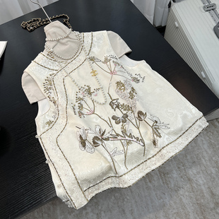 新中式重工钉珠刺绣马甲女2026春季新款立领国风复古气质显瘦上衣