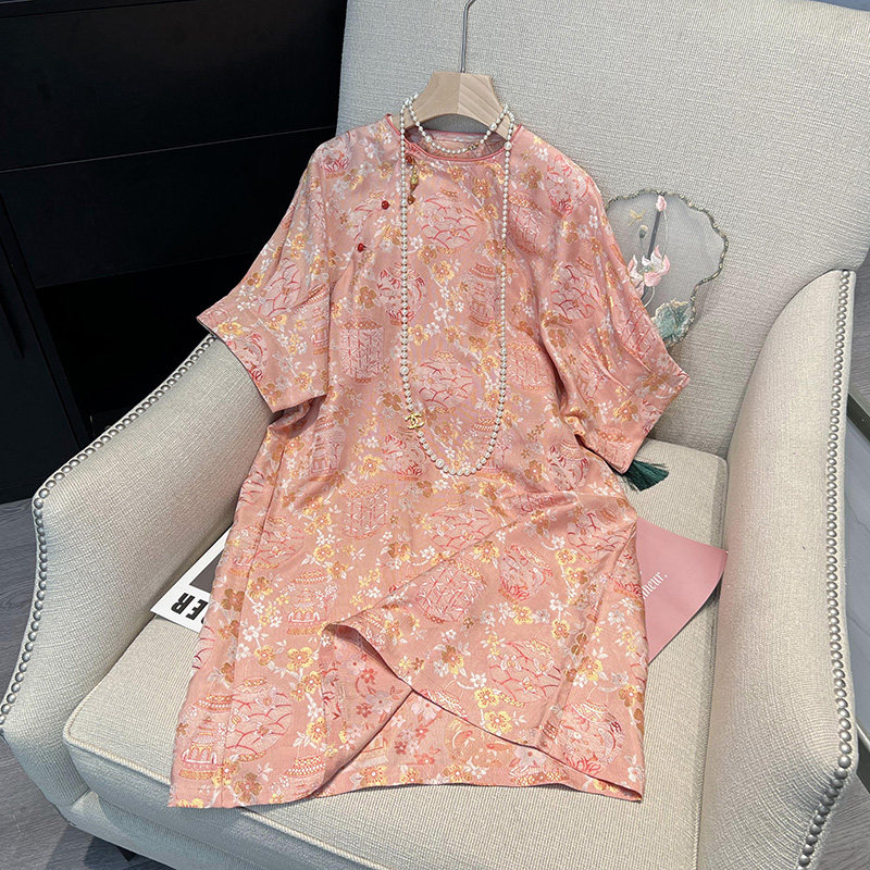 宽松休闲桑蚕丝花萝别致中裙