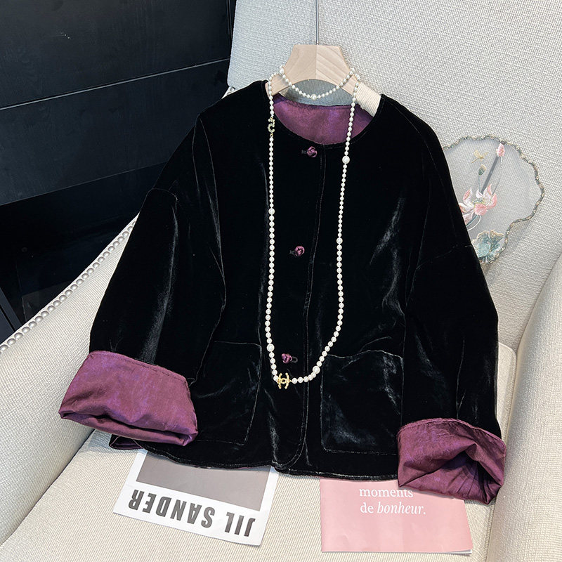 新中式国风真丝丝绒双面外套女秋季新款2024黑色高级百搭唐装上衣,女装/女士精品,上衣,淘宝优惠券,粉丝福利购,淘宝优惠卷