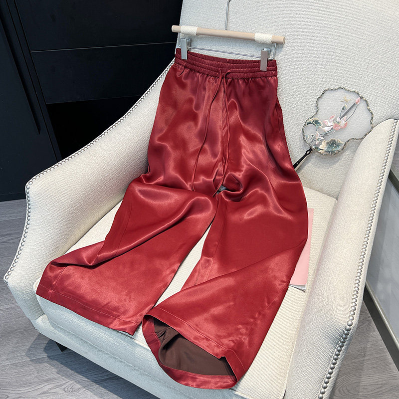 新中式国风香云纱红色阔腿裤女秋季2024高腰显瘦丝滑垂感直筒裤潮,女装/女士精品,休闲裤,淘宝优惠券,粉丝福利购,淘宝优惠卷
