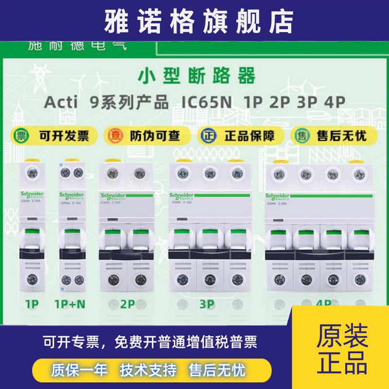 施耐德空气开关A9空开iC65N断路器C型家用1P2p3P4P 16A20A32A63a