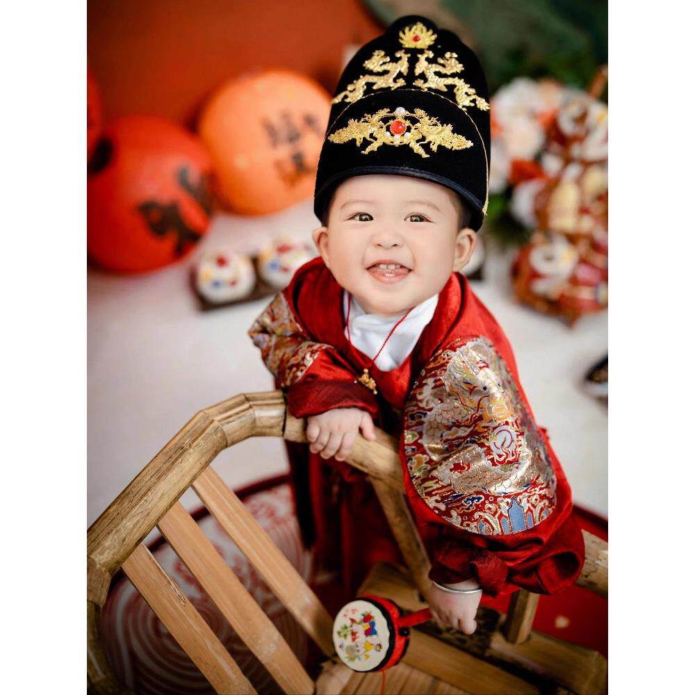 周岁男宝礼服中式春婴儿抓周状元服衣服儿童唐装男童汉服龙袍大褂