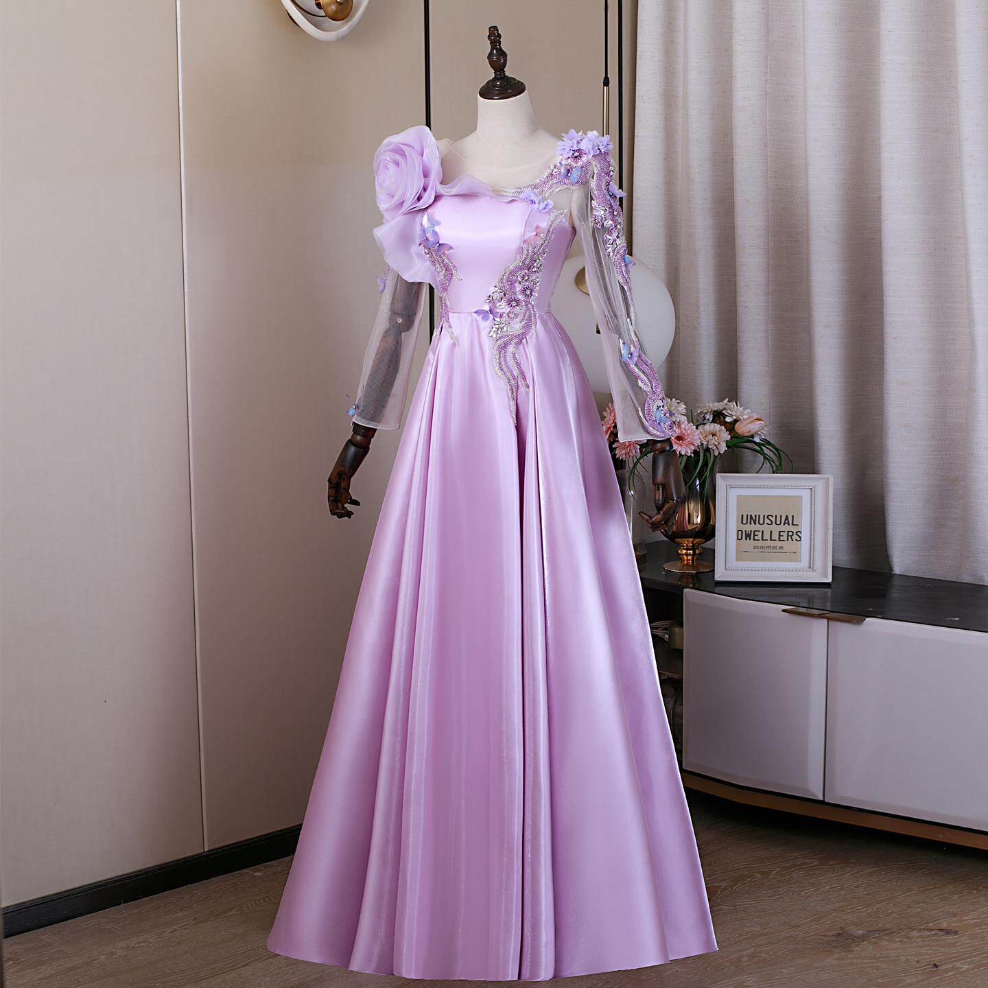 紫色高定晚礼服高端轻奢高级感年会主持人端庄大气古筝独唱演出服