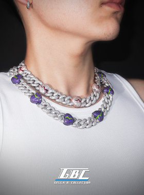 GBC伤心男孩爱心古巴链嘻哈说唱项链满钻古巴链欧美轻奢小众配饰