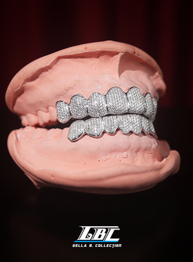 GBC 牙套定制欣赏（s925精工Grillz 手工雕蜡 微钉镶嵌满莫桑钻）